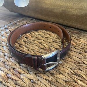 Johnston Murphy Brown Black Leather Dress Belt USA Brass Italy Buckle 34